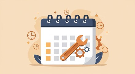 Scheduling Maintenance Calendar with Wrench and Gears Illustration