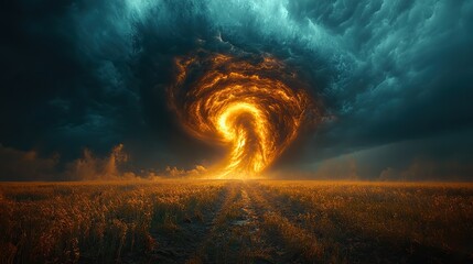 Wall Mural - tornado swirling across a vast prairie landscape, a destructive yet awe-inspiring weather phenomenon