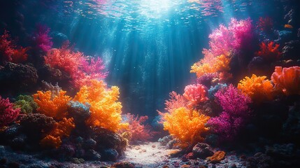 Wall Mural - underwater scene with colorful coral reefs and diverse marine life, a vibrant and fascinating ecosys