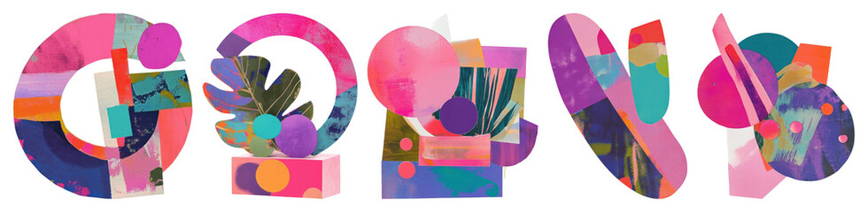 Wall Mural - png floating shape element composition colorful vibrant transparent background.