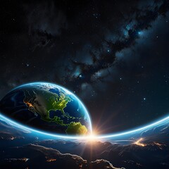 earth from space view wallpaper hd realistic planet sunrise galaxy stars nebula cosmic background im