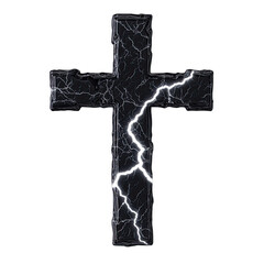 Wall Mural - Metal Textured Cross with Lightning on Transparent Background Shiny Effect