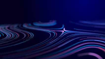Wall Mural - abstract glitter particles in dark space. network data transfer concept. 3d rendering.