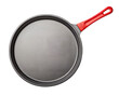 © Photo Find - A round cast iron skillet with red handle isolated on transparent background