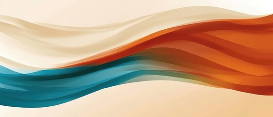 Wall Mural - Abstract flowing waves background in teal, orange, and beige, creating a dynamic and modern design for presentations and creative projects