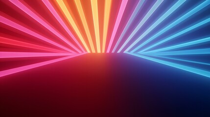 Wall Mural - the image contains abstract glowing lines of light in shades of pink, orange, and blue, radiating fr