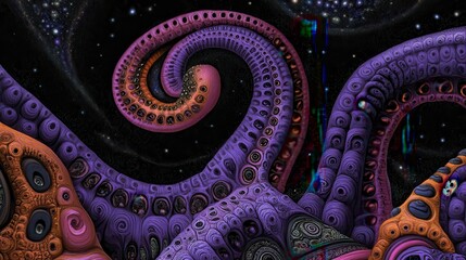 Wall Mural - Cosmic Tentacles an Enigmatic Space Fantasy with Celestial Night and Galactic Sea Monster's Arms Amidst the Starry Dark Sky
