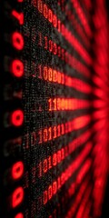 Wall Mural - abstract red blur of programming and binary code on a computer screen with shallow depth of field