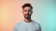 © PremiumPhoto - Studio photo. Caucasian male. Adult age. Neutral expression. Soft lighting. Gradient background. Casual clothing. Digital marketing. Profile picture. Social media use. Influencer portrait. Profession