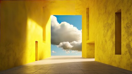 Wall Mural - modern design with bold yellow tones and light clouds emerging from central tunnel