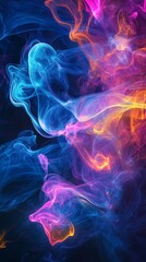 Wall Mural - vibrant hues of smoke dance in the dark. bright shades of blue pink and orange swirl together. a mes