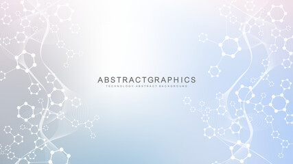 Wall Mural - modern health care abstract background with lines, dots and hexagons. medical innovation banner temp