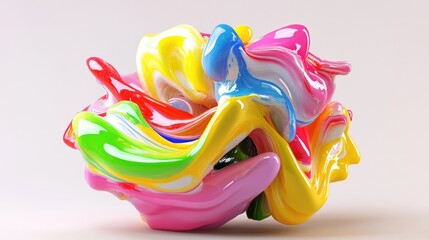 Poster - Liquid art splash shaped into complex 3D form, vivid color palette with soft shadows