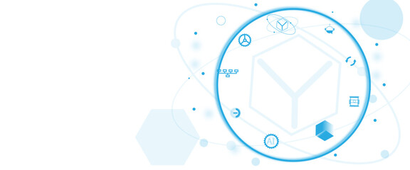 Fototapete - Vector AI chip surrounded by technology icons and digital blue circuits, futuristic design, white background,