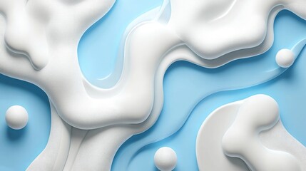 Poster - Light blue and white abstract medical background with floating 3D molecules and smooth curves