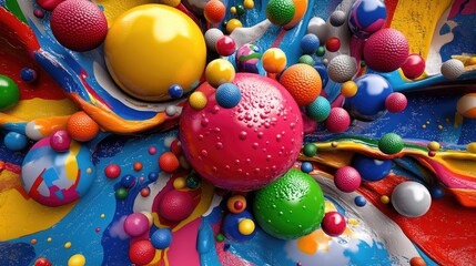 Poster - Glossy dot pattern background with 3D sphere effects in a colorful abstract style