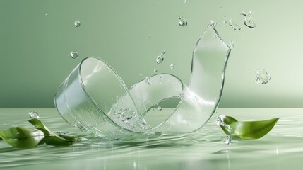 Poster - Glossy curved ribbon and soft water effects on mint green minimalist backdrop