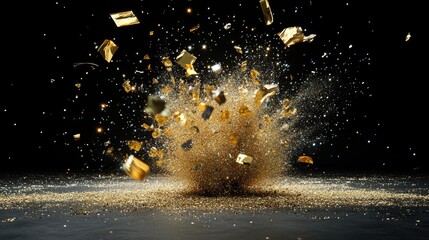 Poster - Glitter explosion with sparkling particles shaped like stars on a black background