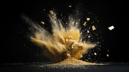 Poster - Glitter explosion with sparkling particles shaped like stars on a black background