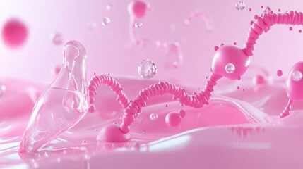 Poster - Futuristic health background with light gradients, DNA helix shapes, and molecules in soft tones