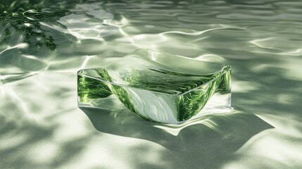 Poster - Floating curved glass design over minimal light green water-inspired surface