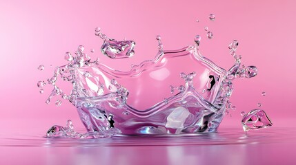 Poster - Cool-toned fluid splash forming futuristic shapes, isolated on gradient background, 3D digital render