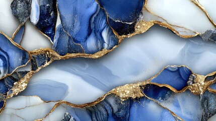 Poster - Artistic blend of dusty blue and white watercolor with glittering marble lines in gold