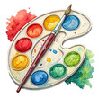 © Youru - Watercolor palette with brush and splashes representing creativity art expression and colorful painting imagination