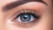 © Honey - Closeup of a beautiful womans eye with long eyelashes and blue iris full skin brow look gaze girl