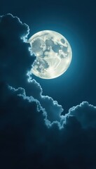 Wall Mural - Dark sky, full moon shrouded in ominous clouds , sky, heavenly, lunar