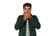 © Asier - Young handsome caucasian man isolated on white background covering mouth with hands looking worried.
