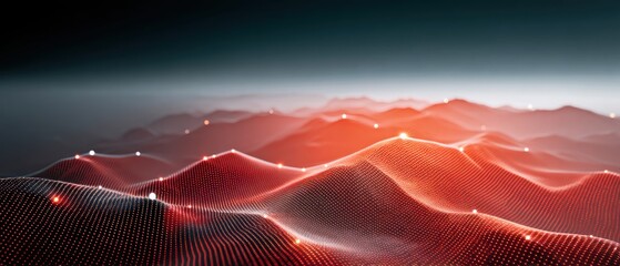 Aufkleber - Abstract topographic landscape made up of red dots and lines with bright spots suggesting connectivity across a vast geographical area.