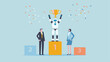 © Syed - AI Robot Wins Gold Celebratory confetti rains down on the triumphant bot humans cheer on the podium