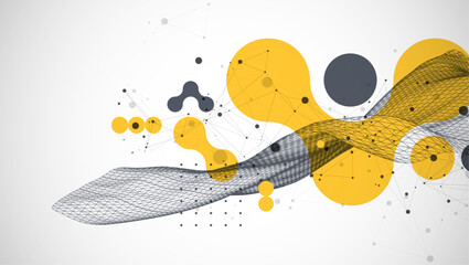 Leinwandbilder - The abstract wave is made in a frame style. Template for science and technology presentation. Vector art.