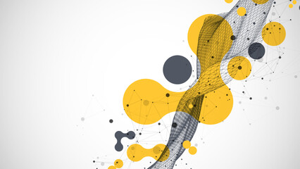 Leinwandbilder - The abstract wave is made in a frame style. Template for science and technology presentation. Vector art.