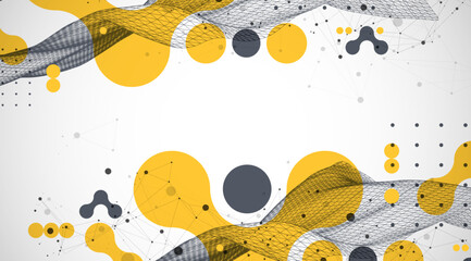 Leinwandbilder - The abstract wave is made in a frame style. Template for science and technology presentation. Vector art.