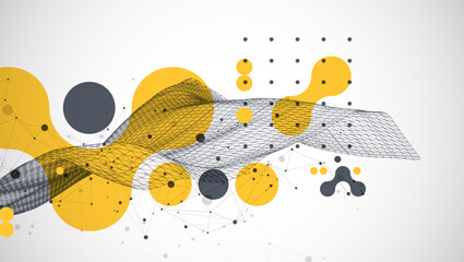 Leinwandbilder - The abstract wave is made in a frame style. Template for science and technology presentation. Vector art.