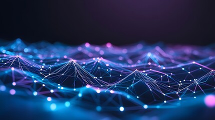 Wall Mural - abstract digital network landscape with glowing points and lines.