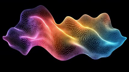 Wall Mural - abstract digital design of flowing, colorful form on black background.