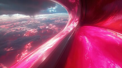 Wall Mural - Illuminated tunnel view of a nebula space vista with pink nebula clouds and a glowing horizon revealing celestial wonders