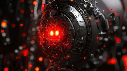 A close up view of a futuristic robot eye detail