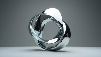 Abstract Metallic Sculpture with Shiny Chrome Curves and Geometric Forms