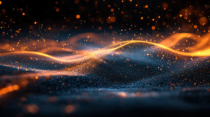 Wall Mural - black background with orange and blue streaks. the streaks are made of small dots. the dots are scat