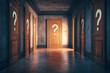 © xadartstudio - Question mark doors hallway mystery choice decision unknown future path