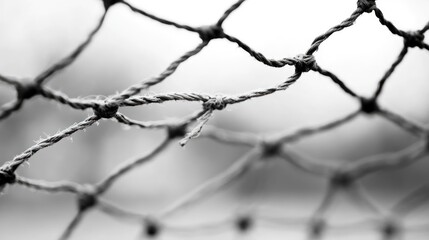Close up of knotted net texture black and white background