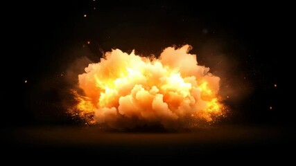 Wall Mural - smoke cloud from explosion grows on black background