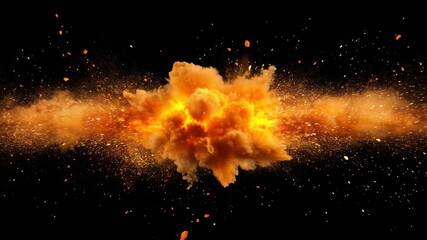 Wall Mural - orange smoke from explosion with scattering of small particles on black background