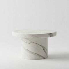 Wall Mural - a minimalist white marble pedestal table with gray veining on a plain white background in studio lig