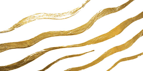 Aufkleber - Gold line on white background. Abstract gold wave flowing on white background. Gold wave design isolated on white background.