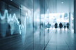 © Percy Lou - editorial photography style, abstract business environment with digital market graphs overlaying glass panels, group of blurred corporate figures in background, sleek lighting and cool tones, minimal